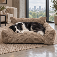 Canapé-lit orthopédique carré personnalisé en jacquard peluche pour chien avec housse amovible et lavable, coussin de soutien, canapé pour animaux de compagnie OEM, MOQ 50 PIÈCES