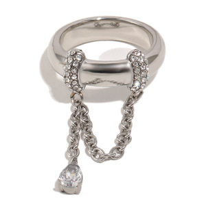 Anillo Colgante con Cadena y Lágrima de Circonita Cúbica, Chapado en Oro de 18K PVD, Hipoalergénico, de Acero Inoxidable, Anillo Decorativo para el Dedo - Product Image 1