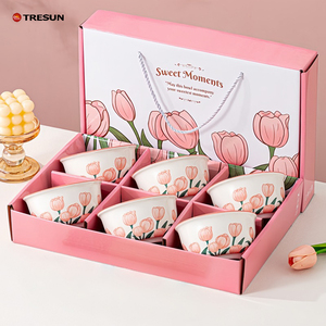 House Warming Gifts Ceramic Dinnerware <b>Sets</b> Tulip Design Plate Bowl <b>Set</b> with Gift Box - Product Image 4