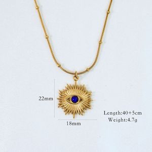 Gold Plated Lapis Lazuli Pendant Necklace Women Bohemia Style Eye Charm Beaded Layered Chain Jewelry <b>Star</b> Pattern Circle <b>Design</b> - Product Image 6