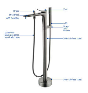 Luxury Modern A-level Brass Floor Standing Bathtub Faucet Hotel Chrome Black Gold Gun Gray Bathtub Shower Set - Product Image 6