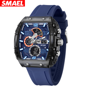 SMAEL 8109 Orologio Analogico Digitale alla Moda con Doppio Fuso Orario, Quadrante Quadrato in Silicone, Giorno <span class=keywords><strong>e</strong></span> Settimana, Allarme, Luminoso, Impermeabile, Orologio al Quarzo da Uomo - Product Image 6
