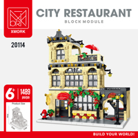 Ensemble de construction LED Restaurant Western Mork City avec éclairage, 1489 pièces, jouet éducatif en plastique ABS pour enfants