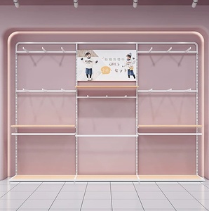 Étagère murale pour vêtements d'enfants, étagère à vêtements suspendue à plusieurs niveaux avec étagères en bois pour les magasins de vêtements pour enfants - Product Image 4