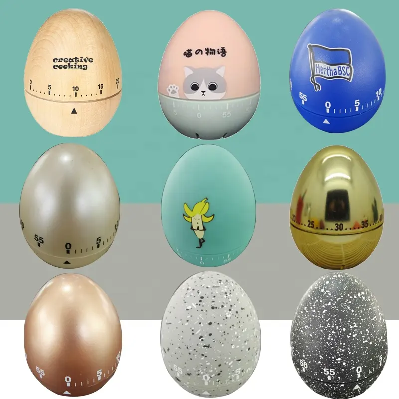 CUSTOM LOGO mechanical stainless steel wooden kitchen egg timer with silicone coated cute cat design for baby shower cooker tool