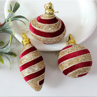 Adornos Navideños de Espuma con Rayas Rojas y Doradas, Bolas de Navidad con Purpurina en Espiral, Bolas Colgantes de Forma Cónica