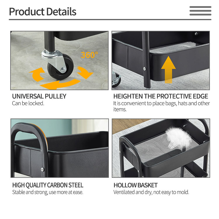 Easy Assemble Storage Trolley Carts With 2 Curved Handles