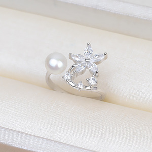 Bague ouverte en argent S925 Wenchi pour femmes, taille réglable, incrustation de perles, accessoires de bricolage, tendance, forme de diamant semi-finie - Product Image 4