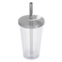 Gobelet en plastique réutilisable à double paroi de 500ml avec couvercle étanche et paille pour bouteilles d'eau à thé Boba