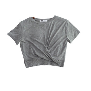 <span class=keywords><strong>Z</strong></span>-1032 Vente en gros Nouvelle collection été 2026 T-shirt court noué ample de sport et de loisirs fin uni - Product Image 5