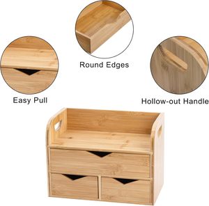 Organisateur de bureau en bambou à 3 niveaux avec 3 tiroirs, boîte de <span class=keywords><strong>rangement</strong></span> cosmétique de table, boîte de <span class=keywords><strong>rangement</strong></span> pour fournitures de bureau, maison, école - Product Image 5