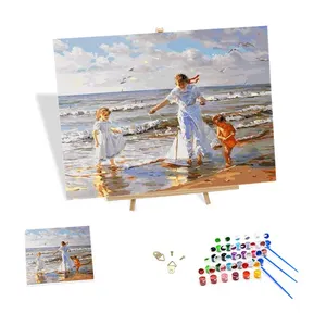 DIY Painting by Numbers People Oil Paint by Numbers Beach Parent-child Time Picture Wall Art