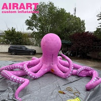 Décoration de toit gonflable en forme de méduse rose, ballon animal gonflable amusant en forme de pieuvre avec éclairage LED