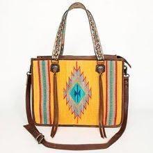 Women's Vintage Bohemian Handwoven Saddle Blanket Genuine Leather Western Crossbody Tote Handbag Cotton <b>Fringe</b> Tassels Geometric - Product Image 1