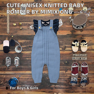 Mimixiong Vente en gros, promotion chaude : Combinaison tricotée pour bébé, motif cœur mignon, en viscose/nylon/polyester, vêtements neutres pour tout-petits, collection automne - Product Image 1