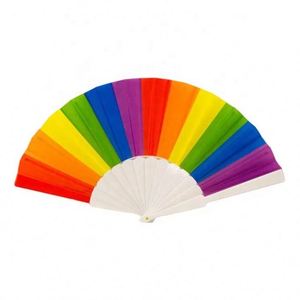 Abanico de Mano Plegable de Plástico Blanco con Diseño de Arcoíris Personalizado para Fiestas, Festivales y Cumpleaños - Product Image 3