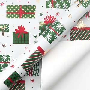 Custom Eco-Friendly Double-Sided Christmas Gift <b>Wrap</b> <b>Roll</b> Art <b>Paper</b> Recyclable Digital Printing Green Red Pattern Packaging - Product Image 1