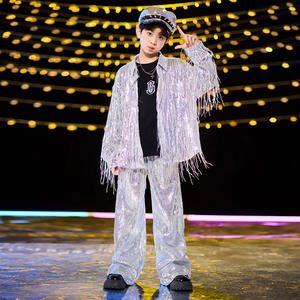 ชุดเต้นสตรีทแดนซ์สำหรับชายหนุ่ม เสื้อคลุมประดับเลื่อมและพู่ห้อย ชุดแจ๊สแดนซ์แบบมีกลอง ชุดเต้นลาตินแบบมันวาวพิเศษ ชุดแสดงแบบสั่งทำพิเศษ - Product Image 3