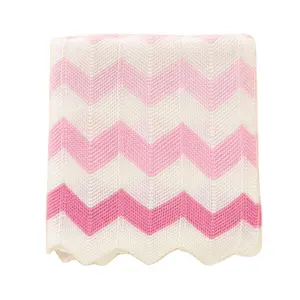 Low MOQ Customized 100% Organic Cotton Baby Knitting Blanket Baby Chevron Print Swaddling Blanket