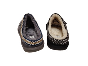 Custom Men's Faux Suede Fur <strong>Lined</strong> Embroidered Trim Indoor Outdoor Mule Slippers Anti-Slip Warm <strong>Clogs</strong> - Product Image 3