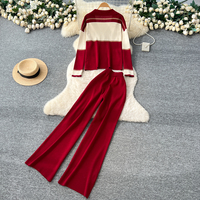 Ensemble de chandails en tricot de luxe pour femmes, coupe ample d'hiver, cardigan à col en V bicolore, pantalon, ensemble deux pièces pour femmes