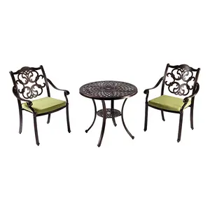 Ensemble de salle à manger classique empilable 3 pièces terrasse jardin table basse extérieure en fonte d'aluminium 2 chaises