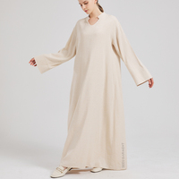 Robe abaya à manches longues respirante de couleur unie pour femmes robes abaya musulmanes en lin de coton pour femmes