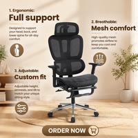 Chaise de bureau ergonomique moderne à dossier haut réglable, rotation à 360°, en maille, avec base en fer et cadre en plastique, pour la maison, le salon ou le bureau