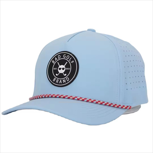 New Fashion Custom Rubber PVC Patch Logo 5 Panel Waterproof Polyester Sport Golf Hat Laser Cut Perforated Dad Rope Baseball Cap - Product Image 2