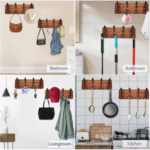 <b>Wooden</b> Wall Mounted <b>Coat</b> Rack With <b>Hooks</b> For Bedroom Bathroom Kitchen Entryway Storage Organizer Easy Install - Product Image 1