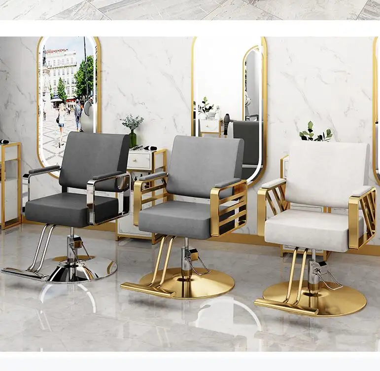 Conjunto de móveis de salão de beleza, equipamento de baixo custo, especificação hidráulica preto e dourado, cadeira de barbeiro para salão de beleza