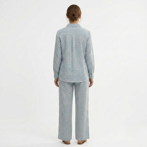 Ensemble de pyjama pour femmes, bleu clair, uni, manches courtes, boutonné sur le devant, en coton mélangé doux, respirant, pour l'été et l'automne - Product Image 4