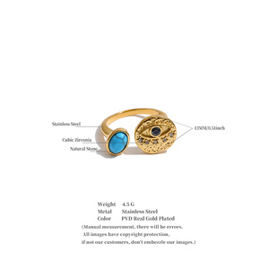 JINYOU 5674 Nuovo Anello alla Moda Placcato Oro 18K PVD in Acciaio Inossidabile Regolabile <span class=keywords><strong>con</strong></span> Pietra Naturale <span class=keywords><strong>Turchese</strong></span> - Product Image 6