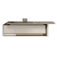 Set Scrivania Direzionale con Sedia, Design Moderno e Minimalista in Legno, con Tavolino Laterale e Armadietti, per Uso Commerciale