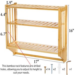 Estante de almacenamiento para baño de bambú de 60x70 cm, 3 niveles, montado en la pared para artículos de aseo y cosméticos - Product Image 4