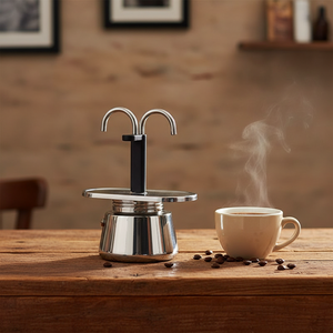 Cafetière Moka en acier inoxydable 100 ml, 2 tasses, double bec, pour cuisinière, portable, pour la préparation du café expresso - Product Image 1