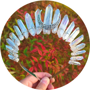 Elegante Fascia per Capelli con Corona a Mezzaluna in Cristallo Naturale Elettroplaccato Colorato, Stile Wicca, Blu Scuro e Nero - Product Image 5