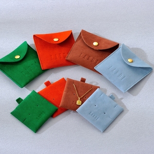 Custom Logo <b>Thick</b> Jewelry Pouch Metal Snap Button Pouch Suede Microfiber Custom Jewelry <b>Cards</b> Packaging Necklace Velvet Pouch - Product Image 2