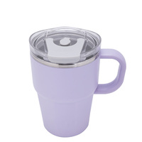 Mug à café personnalisable en acier inoxydable 304 de qualité alimentaire, violet et vert, avec couvercle à clapet en PP