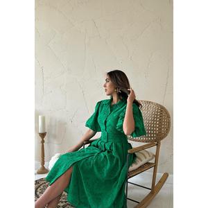 Vestido Corto Elegante de Oficina para Mujer con Mangas Abullonadas Verdes, Cinturón y Volantes, Tallas 2XL 3XL, Ideal para Otoño - Product Image 3