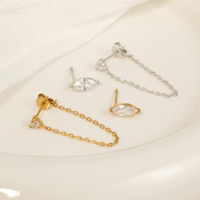 CLIORO Juego de Pendientes Hipoalergénicos Delicados para Mujer: Pendientes de Tuerca con Circonita Cúbica de Corte Marquesa para Doble Perforación y Pendientes Colgantes de Cadena con Circonita Cúbica Redonda