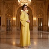 Abaya perlée de luxe avec strass, col montant, manches longues, robe modeste style Dubaï, coupe ample et oversize, Kaftan pour Ramadan et Aïd