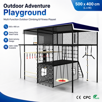 Équipement de terrain de jeu d'aventure extérieur commercial pour enfants : structure d'escalade, barres de singe, balançoire, parcours d'obstacles Ninja pour maternelle
