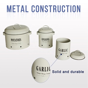 Vintage Galvanized Metal <strong>Potatoes</strong> Onions Garlic BIns Kitchen Storage Tin Keeper Canisters Kitchen Vegetable Storage <strong>Containers</strong> - Product Image 2