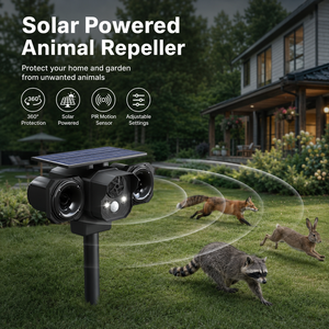Ahuyentador de Animales Solar para Exteriores 360 °   Ahuyentador Ultrasónico Activado por Movimiento, Impermeable, para Protección Contra Predadores en Jardín, Granja, Patio y Campo - Product Image 1