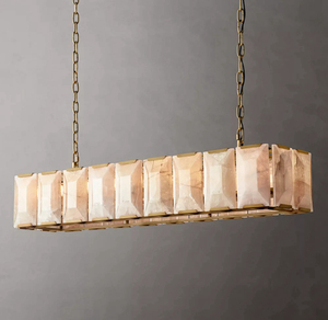 Lustre rectangulaire moderne en marbre et métal, lampe Harlow en calcite pour salle à manger et îlot de cuisine - Product Image 5