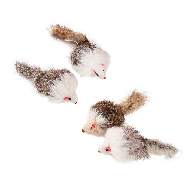 Double-Color Long-Hair Little Mouse Rabbit Skin Teaser Cat Toy Sustainable Plastic Little Mouse Toy for Cats