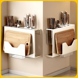Soporte de pared multifuncional de metal Ermo para cuchillos, palillos y tablas de cortar, rectangular en forma de L, no plegable - Product Image 2