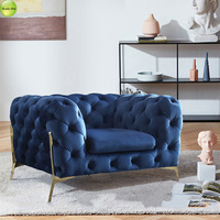 Canapé en tissu de luxe italien, fauteuil capitonné en velours doux haute densité avec pieds en métal doré pour salon/hall/hôtel/appartement