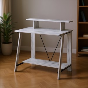 Scrivania per Computer in Legno Bianco Anticato con Ripiano Superiore, Design Elegante per Scrivania - Product Image 2